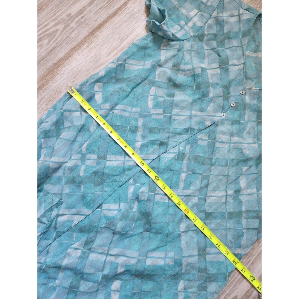 VTG Carole Little Petite Dress 14 Teal Abstract Print Short Sleeve Midi USA EUC - Picture 7 of 11